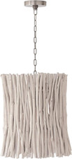 Coastal Eucalyptus Drum Pendant Light - 4-Light Brushed Pewter Fixture
