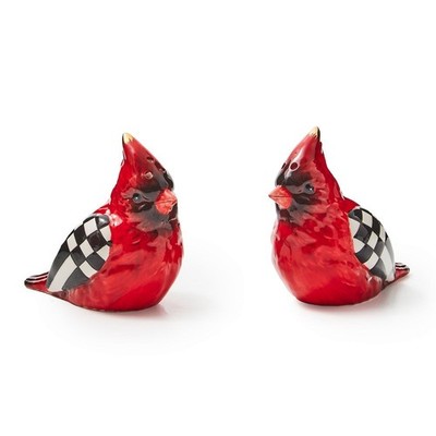 MacKenzie Childs CARDINAL TOILE Birds SALT PEPPER Set Courtly Check Wings *NEW*