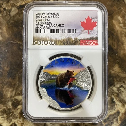 2024 $20 CANADA 1OZ SILVER PROOF NGC PF70 UCAM GRIZZLY BEAR FIRST RELEASES