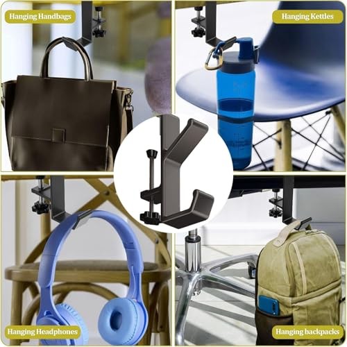 Headphone Stand Hanger Holder, Under Desk Aluminum Alloy Headset Stand with - Picture 5 of 7