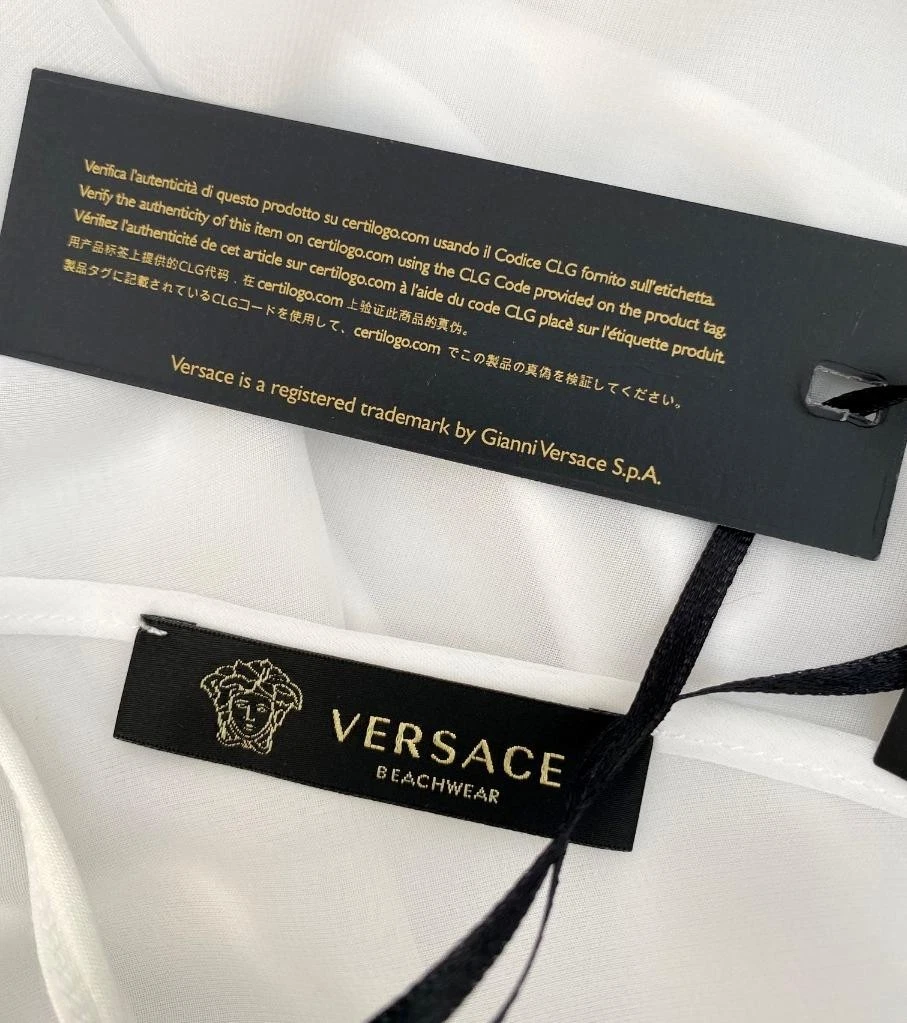 Abito top Versace bianco con logo Medusa UK12 16 US10 14 caftano nuovo