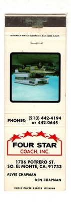 FOUR STAR COACH matchbook matchcover - EL MONTE, CALIFORNIA
