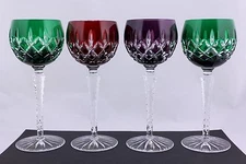 SET OF 4 AJKA ARABELLA CUT TO CLEAR MULTI COLORS WINE GOBLETS - NEW