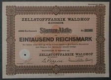 100 St&uuml;ck Zellstofffabrik Waldhof 1941 1000 RM