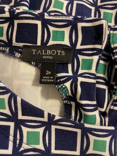 Talbots Dress Womens 2 Petite Sheath Knit Career Blue White green - Picture 4 of 4