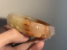 Special Price！58.4mm /Natural Yellow- Dragon Jade Dragon Bangle/hand carved