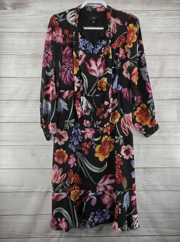 J.crew Tie-Neck Midi Dress Long Sleeve Midnight Dutch Floral Fit & Flare Size 6 - Picture 2 of 7
