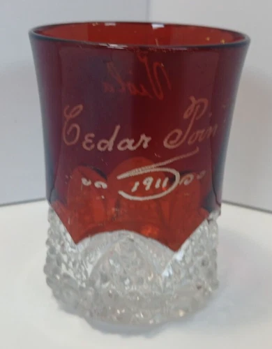 Antique Red Flash Glass 'Cedar Point 1911-Viola' Souvenir Glass