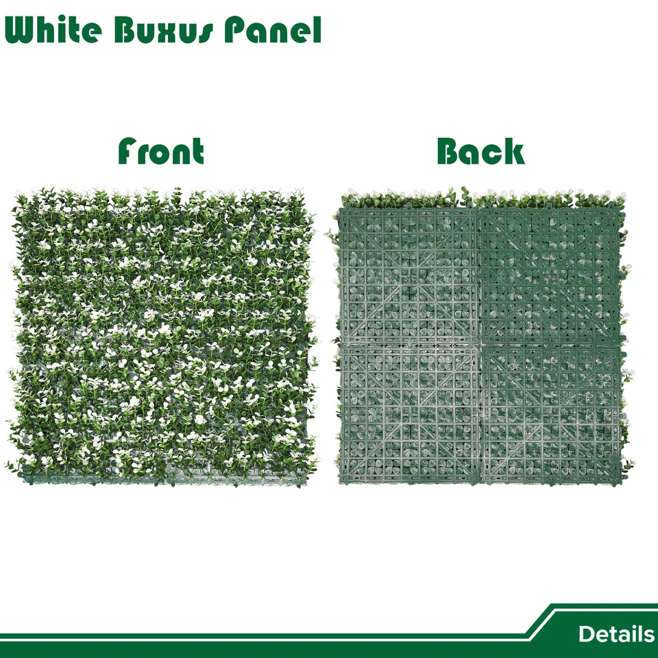 Valla de privacidad Buxus blanca sintética para plantas artificiales de 20" con tapetes de césped con cubierta trasera Foto 2 de 4