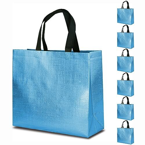 6 Pack Light Blue Gift Bags Large Reusable Gift Bags with Handles Shine