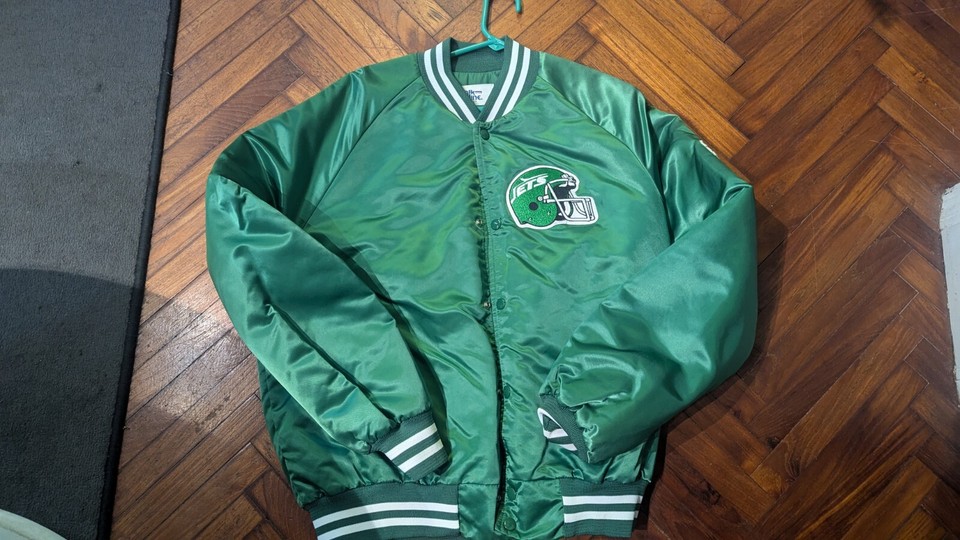 New NOS Vintage NY Jets Chalk Line Jacket Large Satin Snap Button made