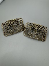 VINTAGE PAIR MUSI GOLD TONE FILIGREE SQUARE SHOE CLIPS