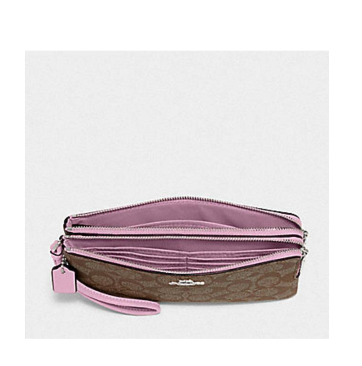 New Coach Double Zip Wallet In Signature F16109 Khaki/Lilac