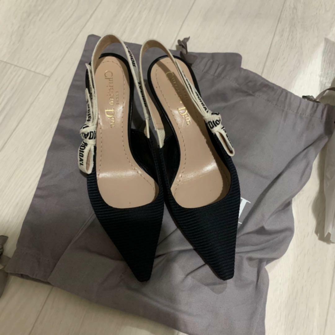 Auth Christian Dior Slingback Pumps Fabric Black Size EUR 35