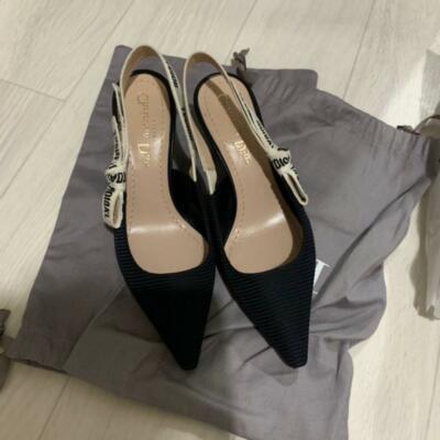 Auth Christian Dior Slingback Pumps Fabric Black Size EUR 35