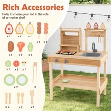 Kids Wooden Barbecue Grill Playset Immersive Grilling Adventure for 3 Years Old