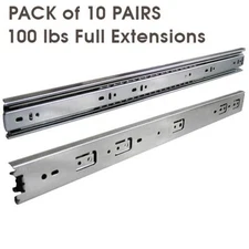 10 Pairs Full Extension 100-lb Ball Bearing Drawer Slides 10"-24"