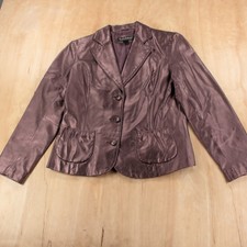 Dialogue Pastel Metallic Leather Blazer Jacket Small Tag Vtg 90s Y2k Boho Biker