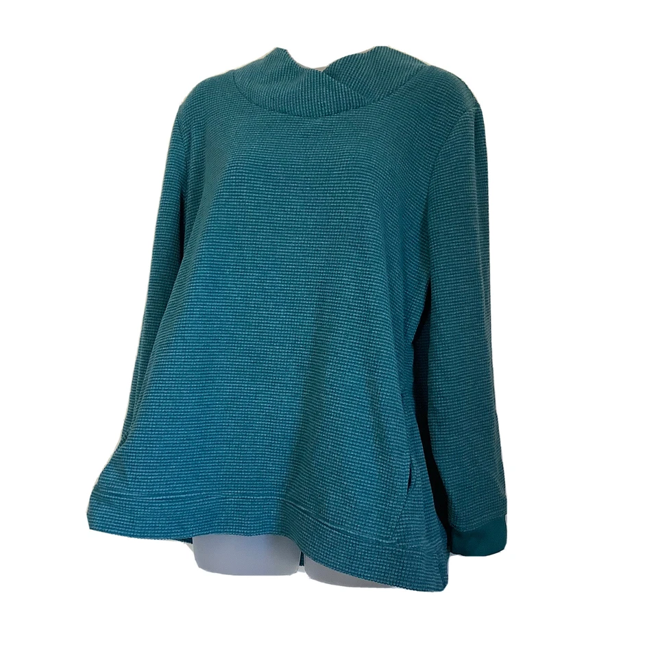 Suéter para mujer d & Co. talla LP verde azulado pulóver manga larga bolsillos polar Foto 3 de 4
