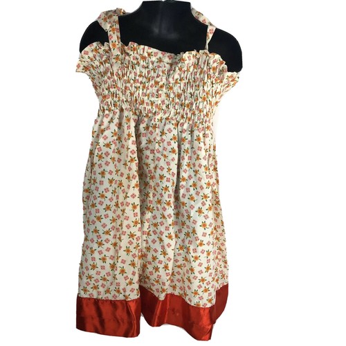 Vestido Campesino Calado Niñas 6/8 Vintage Años 70 Girasol Halter Rojo Marfil Pascua - Imagen 3 de 8