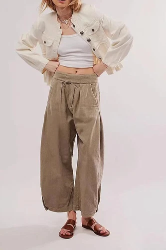 Women's Baggy Pants Wide Leg Casual Cotton Ankle Jeans Mid Rise Harem Pants - Picture 21 of 34