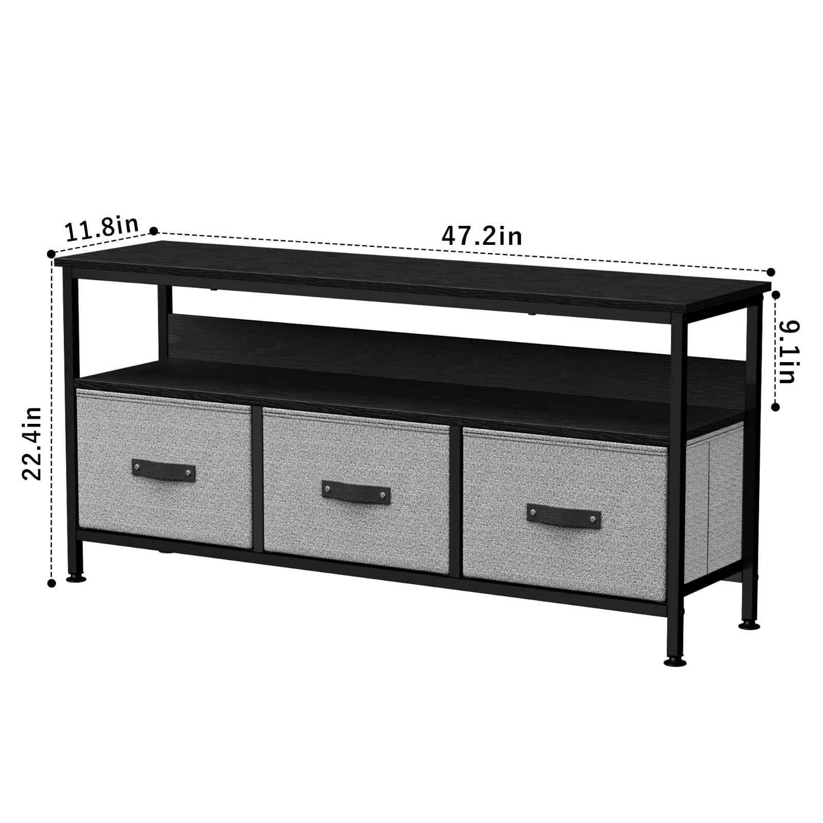 55" TV Media Console Cabinet w/ 3 Fabric Drawers & Shelves f