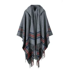 Oversize Blanket Tassel Long Large Wrap Scarf w/ Hat Checker Shawl - Grey