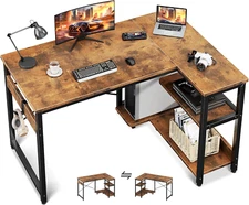 Corner Computer Desk, Reversible L Shaped Office Gaming Storage Shelves PC Stand
