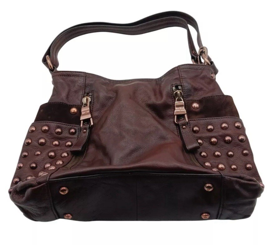 B Makowsky Studded Leather Crossbody Bag with Suede Accents  