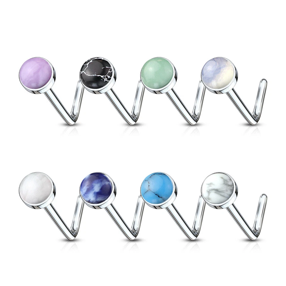 Anillos de pernos de nariz doblada L de acero quirúrgico 316L con tapa de piedra semipreciosa de 3 mm 20G  Foto 2 de 4