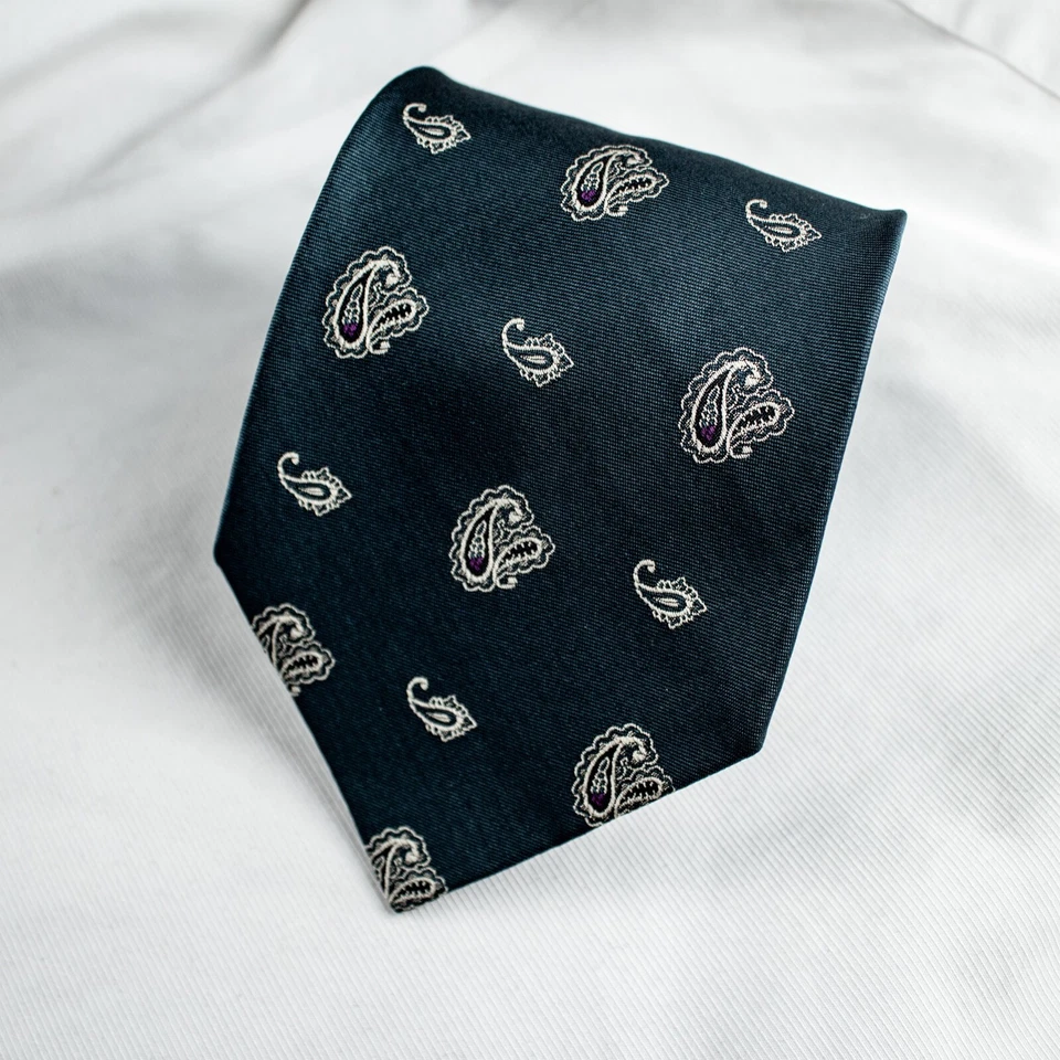 Corbata ROBERT TALBOTT verde aguamarina púrpura marfil cachemira tejida seda 56" L x 3,5" W Foto 2 de 4