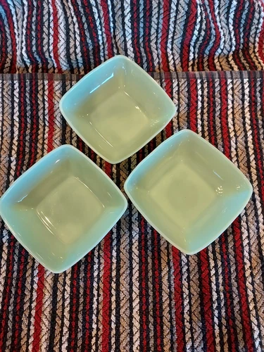 Three Rare Vintage 1950s Fire-King Jadite Charm Pattern Berry Bowls 4.75" Mint!