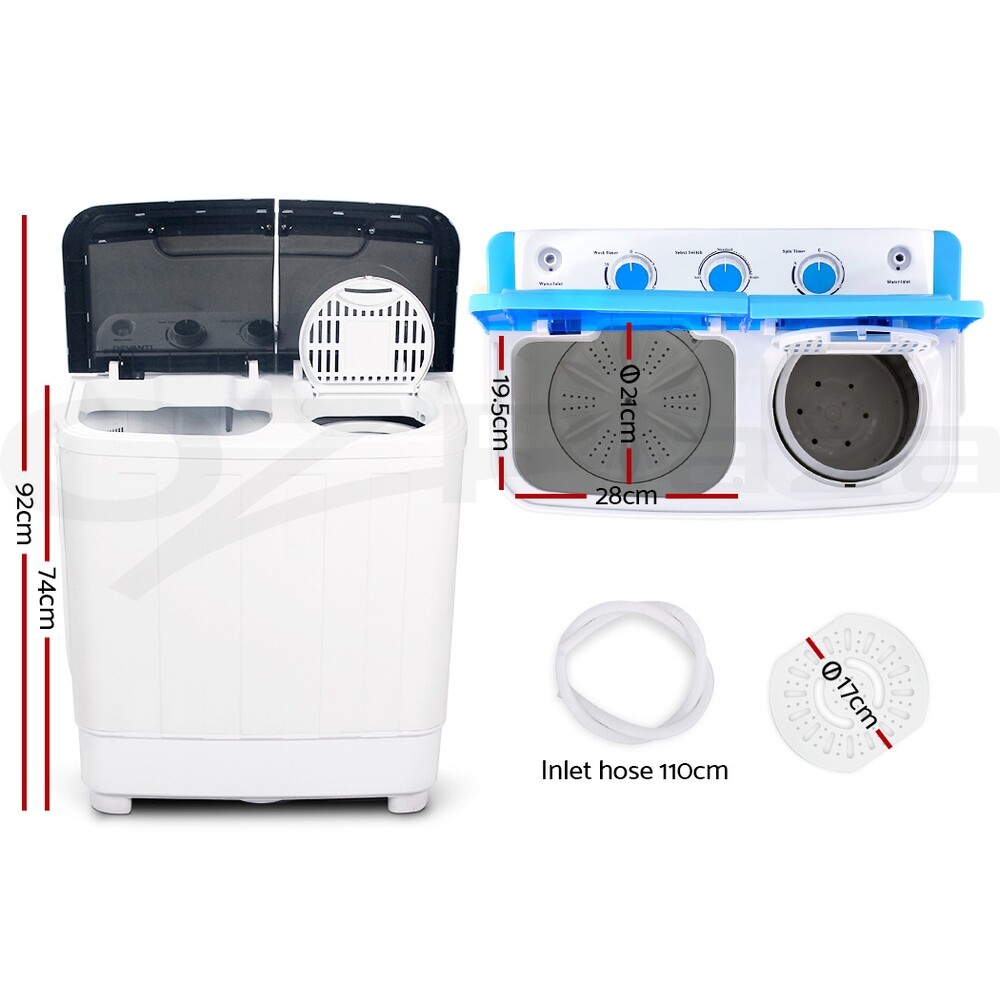 Devanti Mini Washing Machine Portable Twin Tub Caravan Camping Top Load