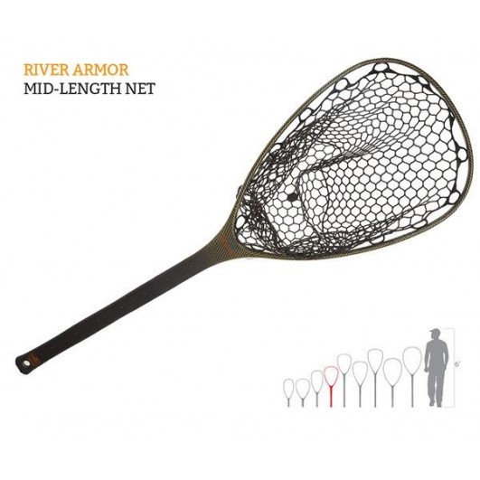 FISHPOND NOMAD RIVER ARMOR MID-LENGTH LANDING NET MADE WITH KEVLAR, RUBBER  BAG 816332011047