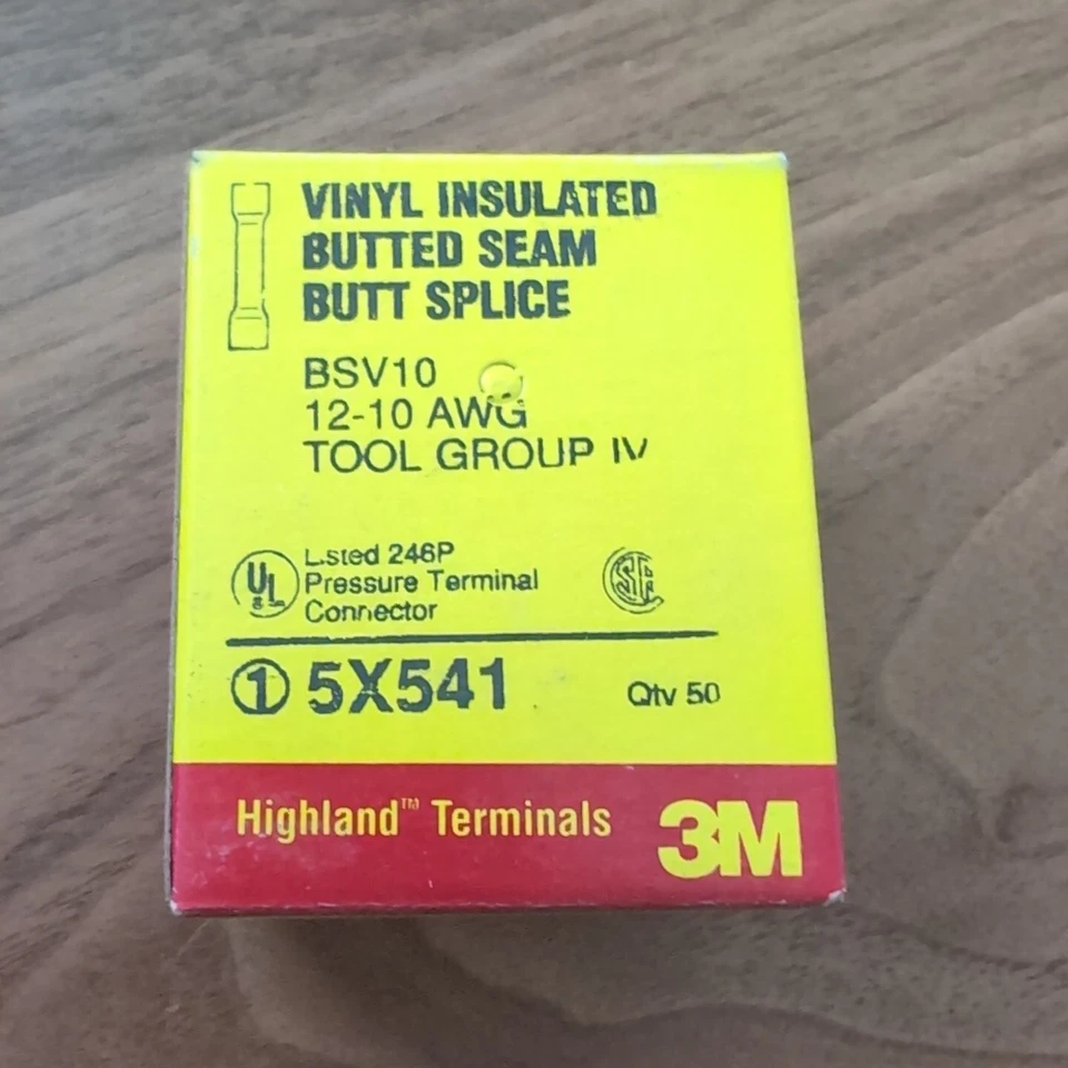 3M Yellow Butt Splice Crimp Connectors Box of 50 - 12-10 AWG BSV10 5X541 - Image 3 of 3