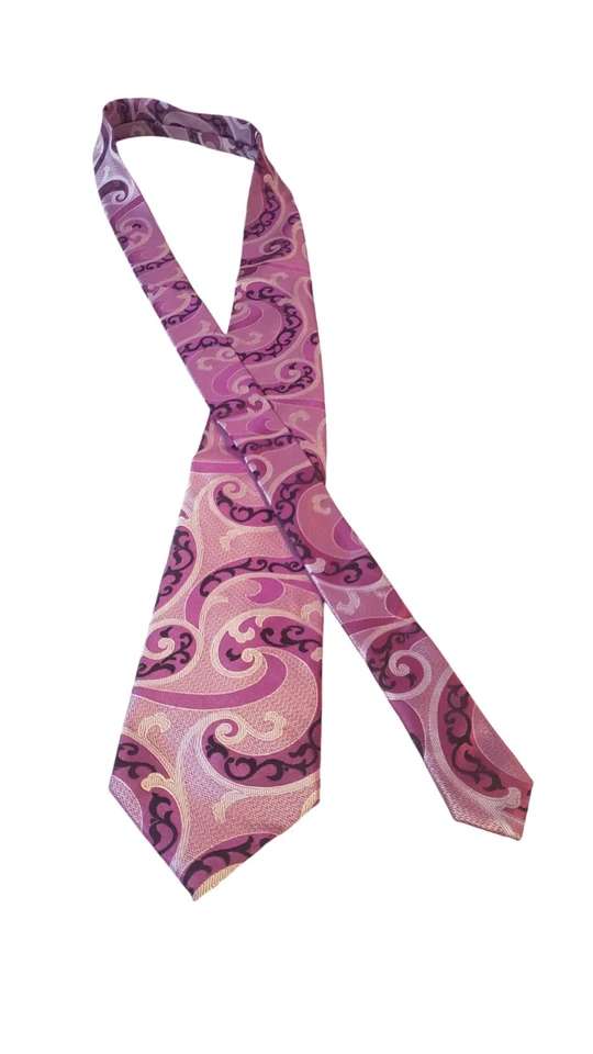 NUEVO CON ETIQUETAS CORBATA DE SEDA CON ESTAMPADO ESTILO PAISLEY ROSA PLATINO VERSO 9 XL PREPPY BUSINESS Foto 4 de 4