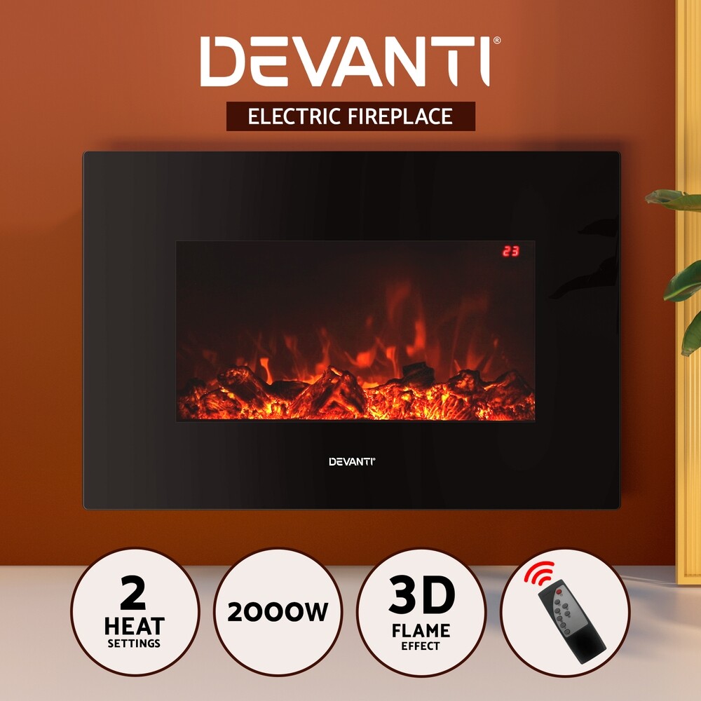 Devanti Electric Fireplace Fire Heater Wall Mounted 3D Flame