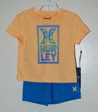 NWT Hurley Infant Boys Melon Tint Orange and Turq Blue 2pc Short Set sz 12M