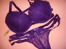 Victoria's Secret 32DD BRA SET XS,S Grape Purple STRAPPY SCANDALOUS VERY SEXY