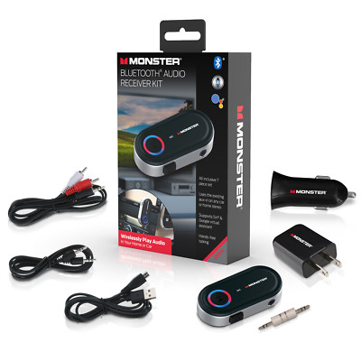 Car or Home Bluetooth Auxiliary Audio Receiver Kit with Voice Control, 7 Pieces 