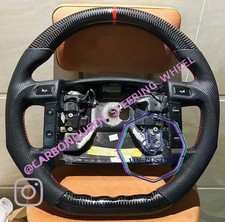 90-93 YEARS Ford Mustang  CARBON FIBER STEERING WHEEL W/ BK LEATHER RED RING