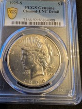 1925-S $1 Peace Dollar, Graded, UNC Detail