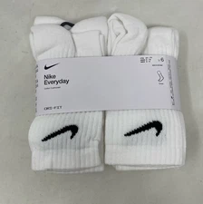 Nike Everyday Cushioned Training Crew Socks 6 Pairs White Size M SX7666-100
