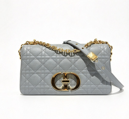 Dior Medium Caro Bag in Stone Gray Supple Cannage Calfskin,14343