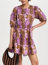 Farm Rio Lavender Tiger Leaves Mini Dress Size XS New Tropical