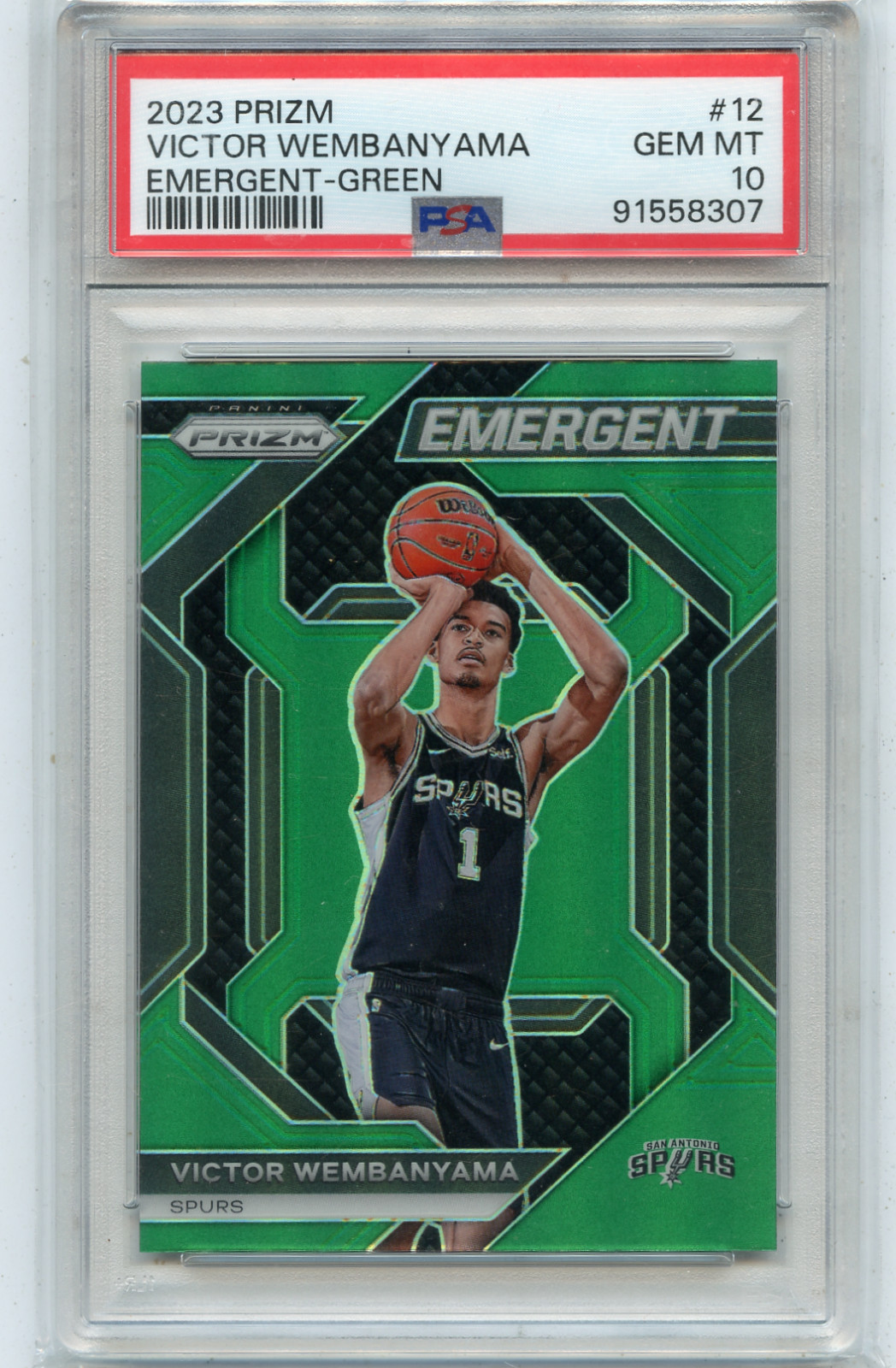 2023-24 PRIZM DRAFT PICKS #2 VICTOR WEMBANYAMA "GREEN PRIZM" RC - PSA 9 (47705)