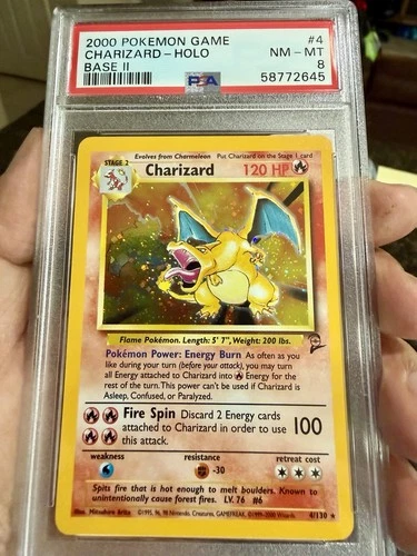 Pokémon 2000 Game Base II Charizard Holo Card PSA 8 4/130 Rare