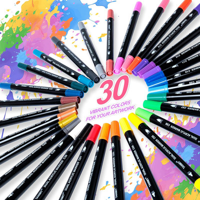 30 Colors Acrylic Paint Pens Dual Tip Acrylic Paint Markers With Brush Tip