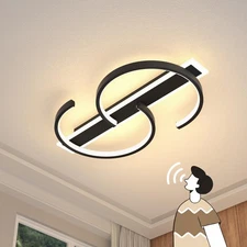 Modern Ceiling Light 19.68in 2 Rings Black Voice Control Bedroom Lights for C...
