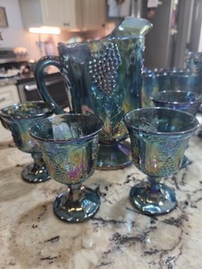 Blue Carnival Glass Set | eBay
